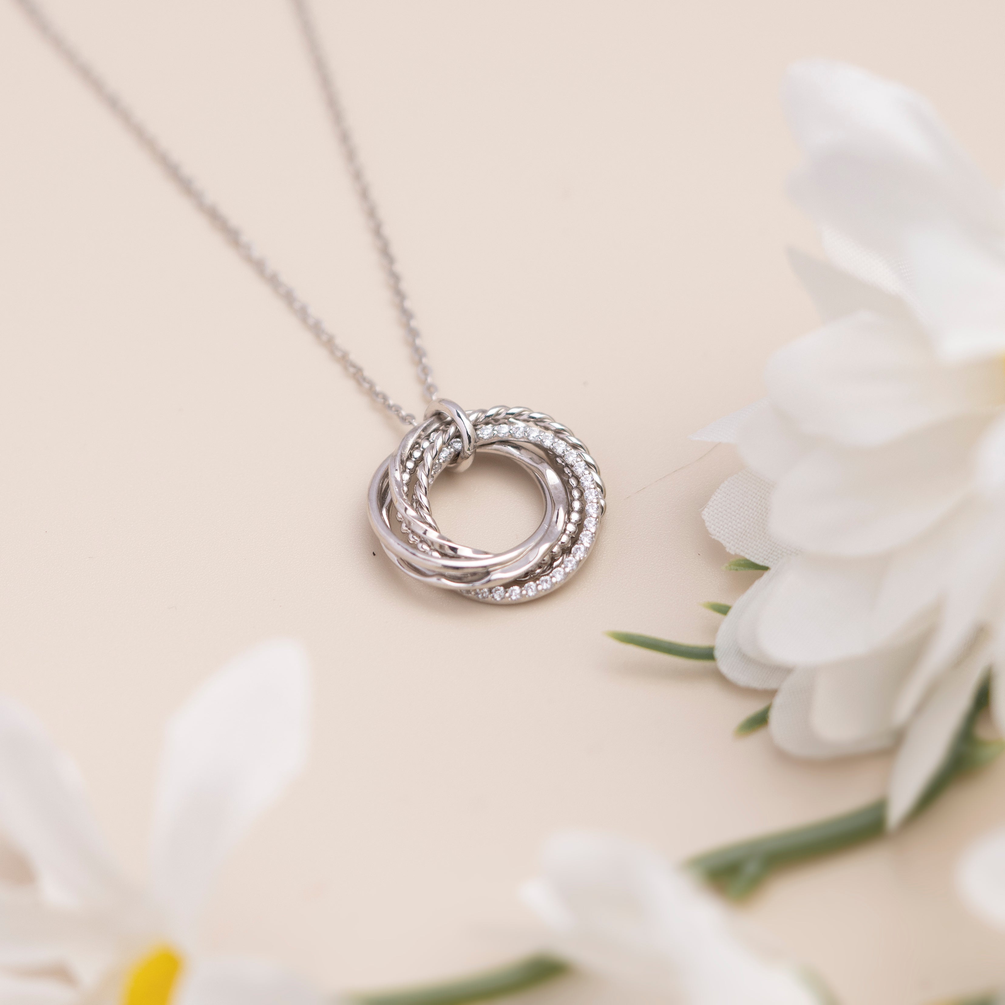 Personalised Name Necklace | 5 Russian Rings Necklace | Engraved Linke –  Alep Jewellery