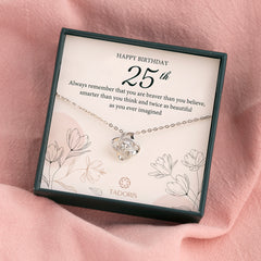 25th Birthday Necklace - Love Knot Silver Necklace - Gifts for Wife, Daughter, Girlfriend