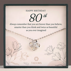 80th Birthday Necklace - Love Knot Silver Necklace - Birthday Gifts For Wife,Mom,Grandma