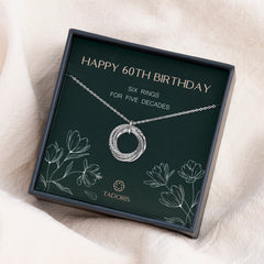 60th Birthday Necklace - Six Rings For Six Decades