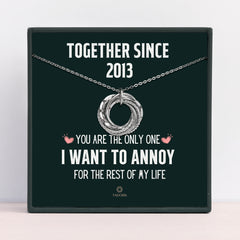 Together Since 2013 - 10th Anniversary Gifts For Her - Tin Anniversary Gift - 10 Years Anniversary Gift For Wife - Sterling Silver Necklace