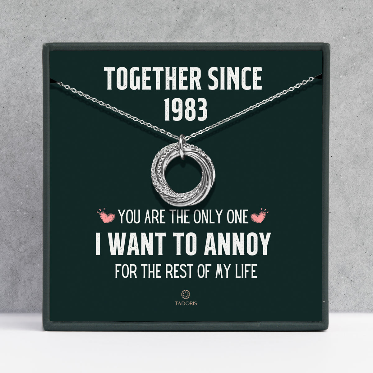 Together Since 1983 - 40th Anniversary Gifts For Her - Ruby Wedding Anniversary Gift For Parents - Sterling Silver Necklace