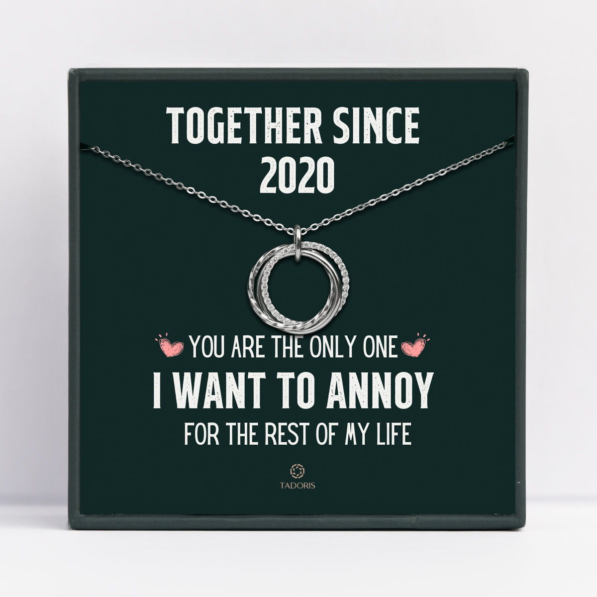 Together Since 2020 - 3 Years Anniversary Gift For Her - Interlocking Silver Necklace